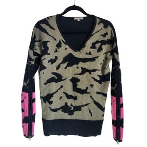 Lisa Todd Cashmere Blend V-Neck Sweater with Pink Sleeves